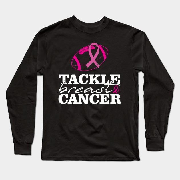 Tackle Breast Cancer Football Pink Ribbon Heart Love Long Sleeve T-Shirt by printalpha-art